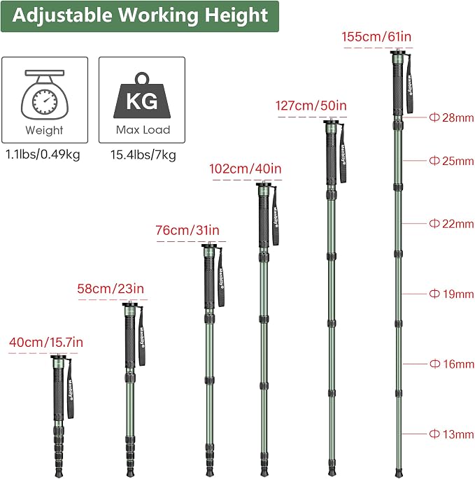 Manbily Camera Monopod Aluminum Portable Compact Lightweight Travel Monopod