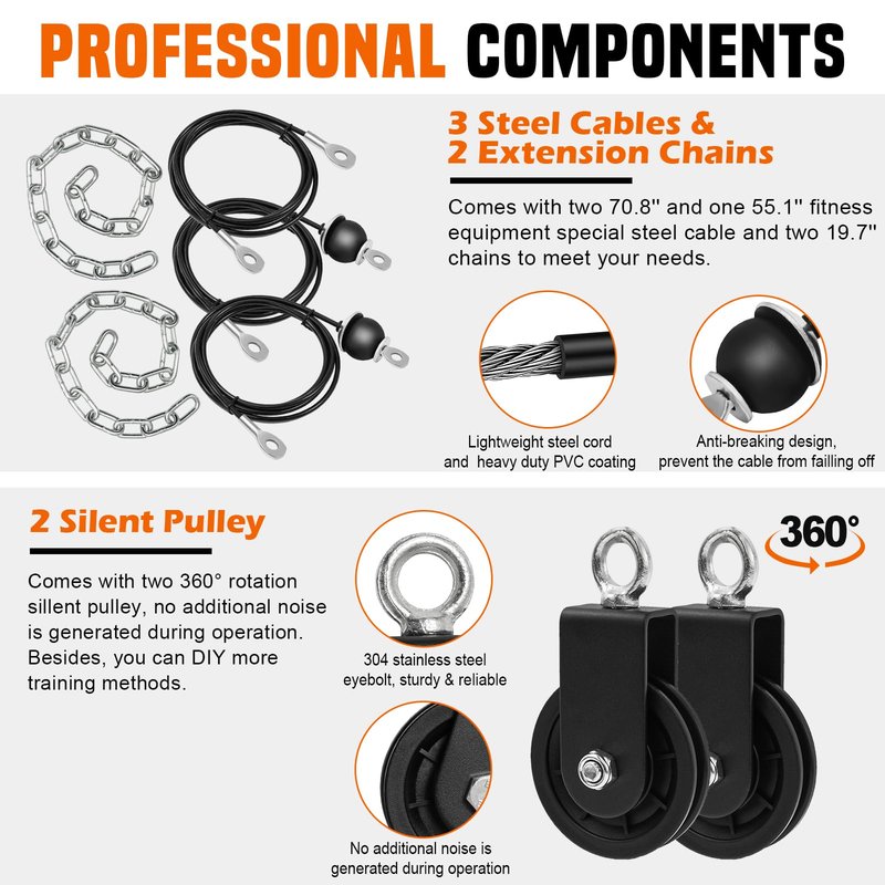 SERTT Weight Cable Pulley System Gym, Upgraded Cable Pulley Attachments for Gym LAT Pull Down, Biceps Curl, Tricep, Arm Workouts - Weight Pulley System Home Gym Add On Equipment