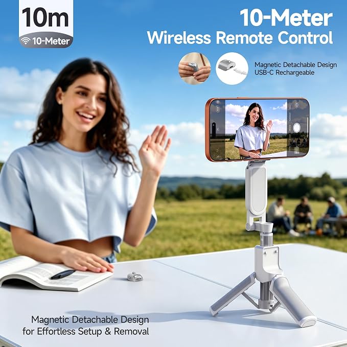 Magnetic Phone Camera Shutter Grip, Extendable Selfie Stick & Tripod Portable