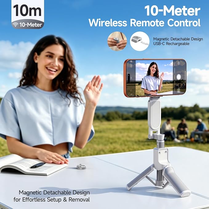 Magnetic Phone Camera Shutter Grip, Extendable Selfie Stick & Tripod Portable