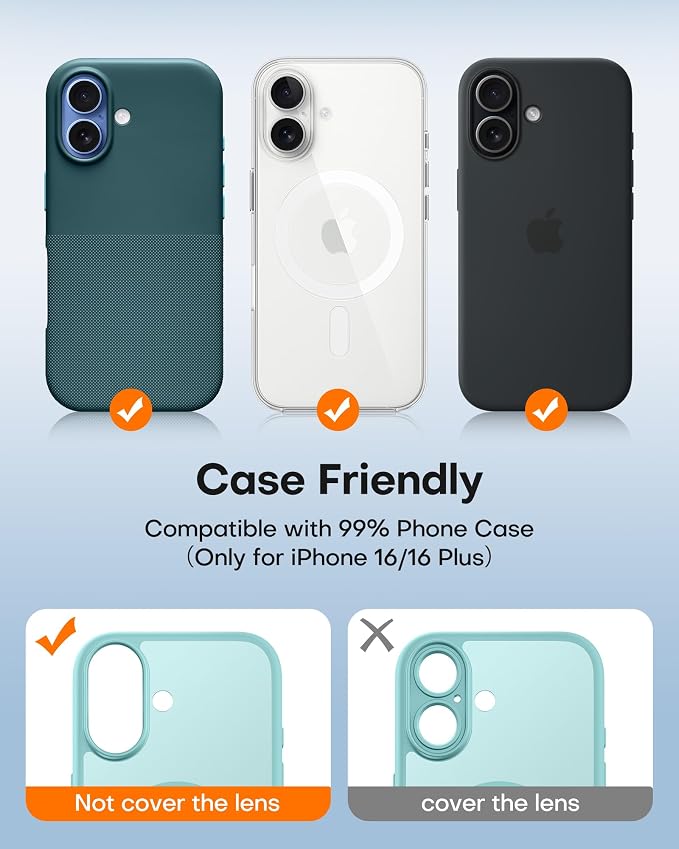 TAURI 2 Pack for iPhone 16/16 Plus Camera Lens Protector, Full Coverage