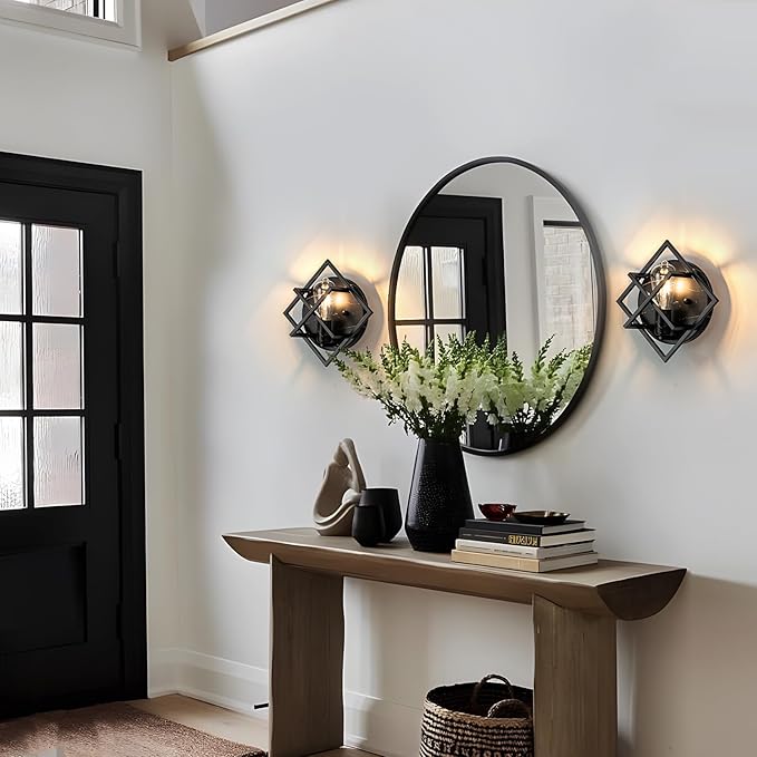 Black Wall Sconces,11.3 in Rustic Wall Sconces Mount Lamp Indoor for Living Room Bedroom Bathroom Stairway(E26 Base, Bulbs Not Include 1Pack) Black Marble Texture