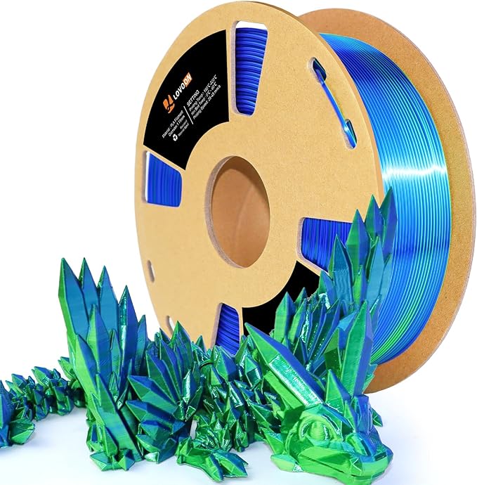 LOVOON PLA Filament 1.75mm Silk Blue Green dualcolor Change by Angle 3D