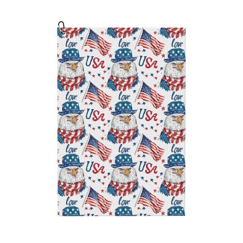 FCYDMN American Flag Golf Towel USA Eagle Golf Towel with Carabiner Clip for Golf Bags Men and Women Golf Accessories