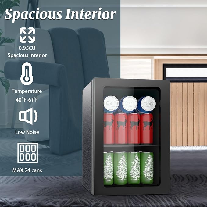 DOGHLY 0.95 Cu.ft Mini Fridge Solid Door, 24 Cans Beverage Refrigerator | Drink Fridge for Soda Beer Wine, Manual Temperature Control, Removable Shelf, Quiet Beverage Cooler for Office, Dorm, Bar