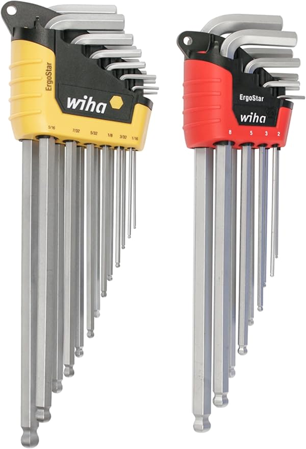 Wiha 66982 ErgoStar Ball End Hex L-Key Set, 22 Piece, Inch & Metric, Chrome Finish, Durable Holder