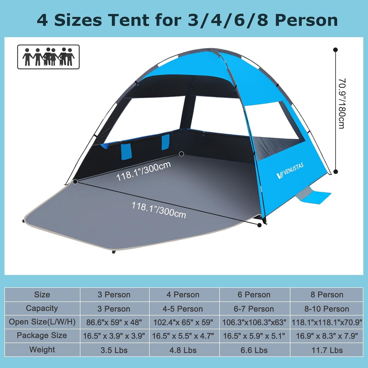 Venustas Beach Tent - Sun Shelter for 4 People | Durable Aluminum Rod Pole Accessories