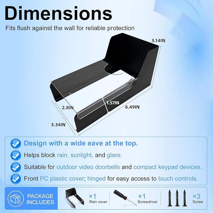 Flip Video Metal Doorbell Rain Cover Sun Shield Hood Plate, Weather Protection