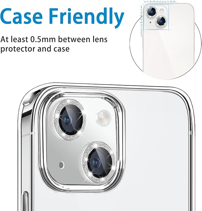 for iPhone 15 & iPhone 15 Plus Camera Lens Protector, Bling Glitter Diamond