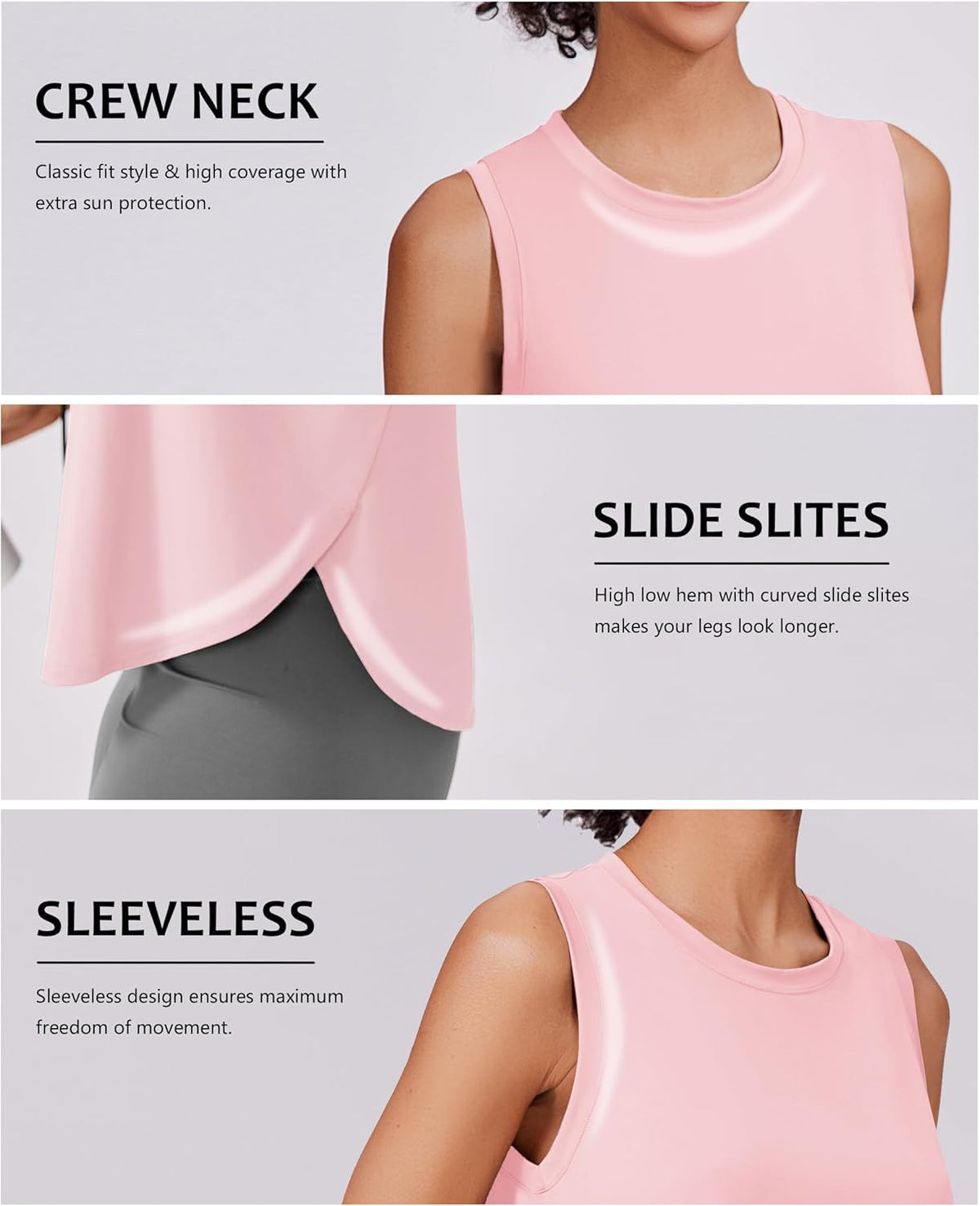 PINSPARK Workout Tank Tops for Women - UPF 50+ Quick Dry Sleeveless Yoga Shirt | Loose Fit with Side Slits