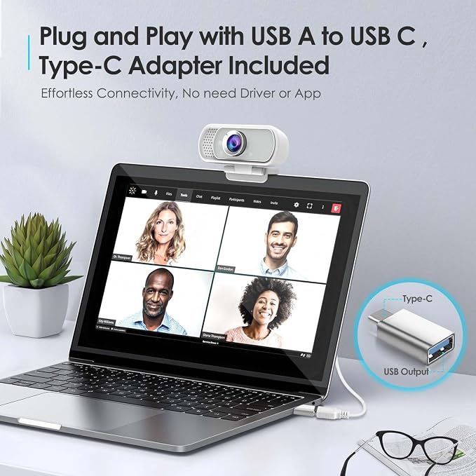Webcam with Tripod Privacy Shutter: 1080P FHD Web Camera with Mic, Plug & Play