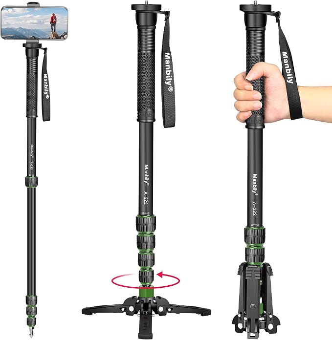 Manbily Camera Monopod with Feet, Aluminum Portable Travel Monopod with