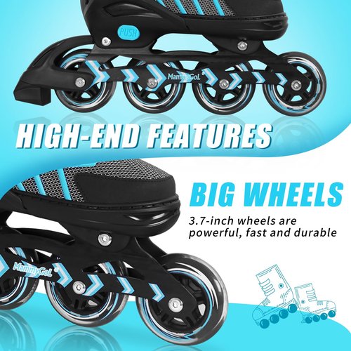 Inline Skates for Adults Men Women, Adjustable Aggressive Durable Roller Skates with Giant Wheels, High Performance Skates for Male Female Teal Size 8 9 10 11