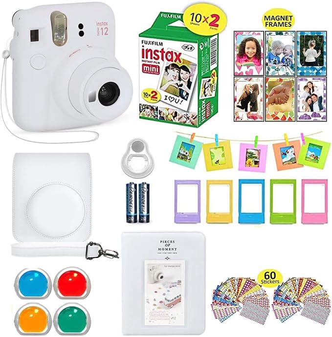 Fujifilm Instax Mini 12 Instant Camera Clay White + Shutter Compatible Carrying
