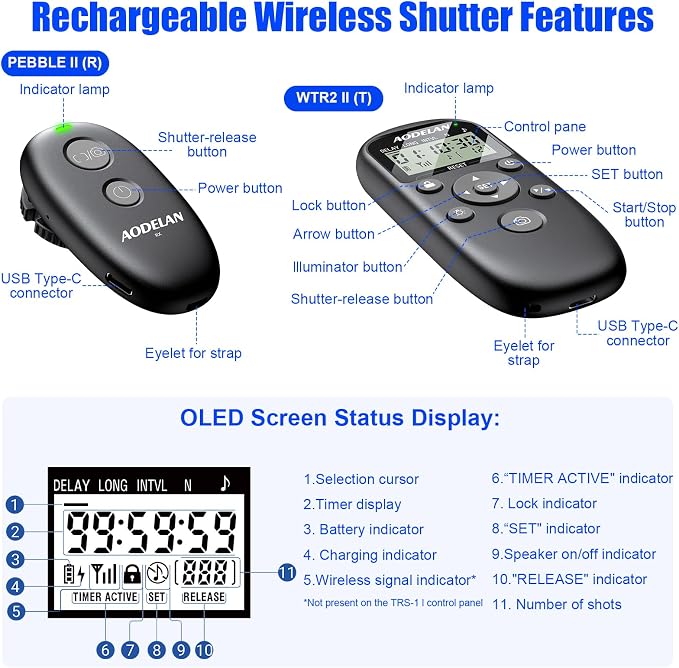for Nikon Cameras Wireless Rechargeable Timer Shutter Release Remote Control