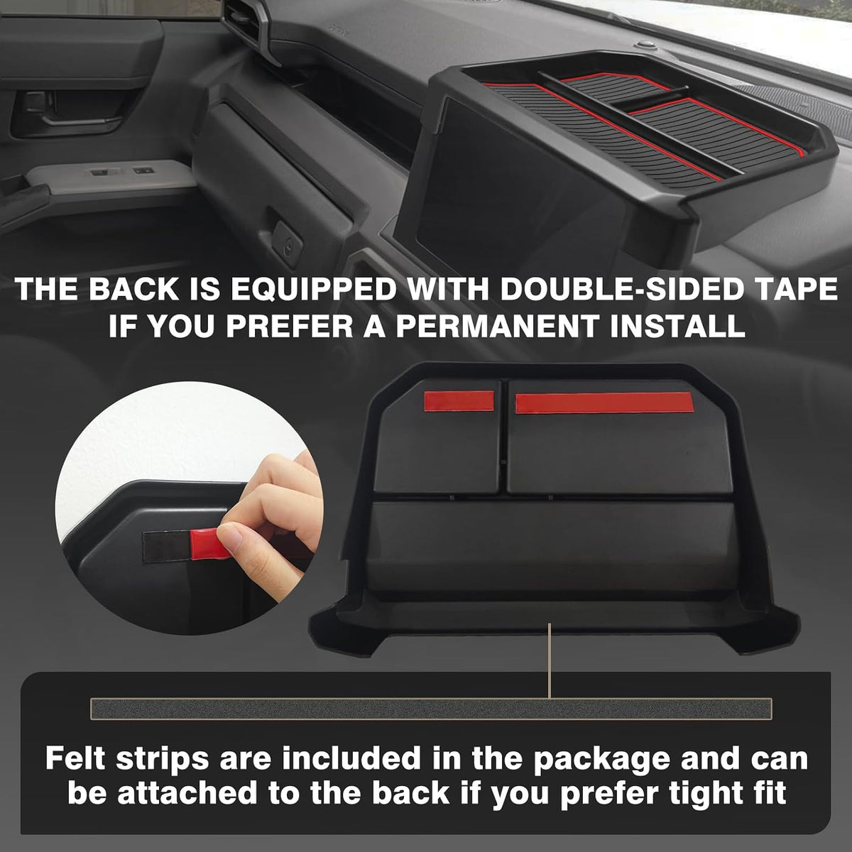 Muslogy Dashboard Storage Box for 2024 2025 2026 Tacoma &amp; 2025 2026 4Runner Accessories Center Console Organizer w/ 8-inch Screen for SR SR5 TRD PreRunner TRD Sport Off-Road Pro Trailhunter (Red)