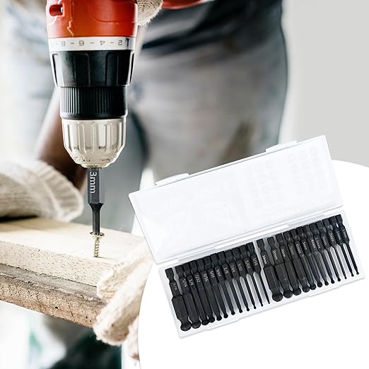 Ball End Hex Allen Wrench Drill Bit Set (24 Pack - Metric & SAE Sizes - Magnetic Tipped) - Hardened CR-MO Steel Hexagonal Bits - Perfect Replacement for Ball End Allen Wrenches & Hex Keys