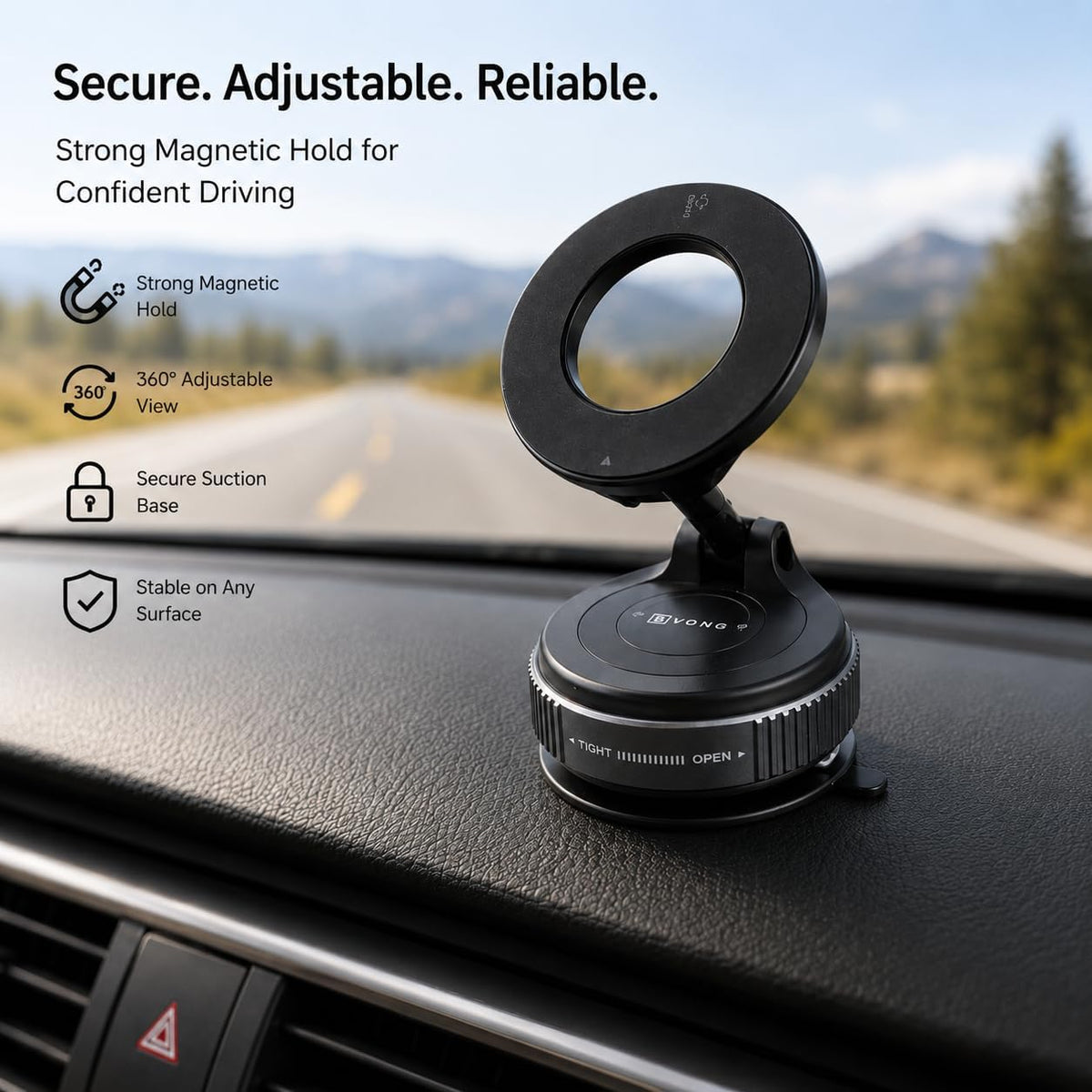 Car Phone Holder, Car Phone Mount, Magnetic Phone Holder, 360° Adjustable Mount, Strong Suction Cup, Magsafe Compatible, [Easy Twist and Lock Mount]