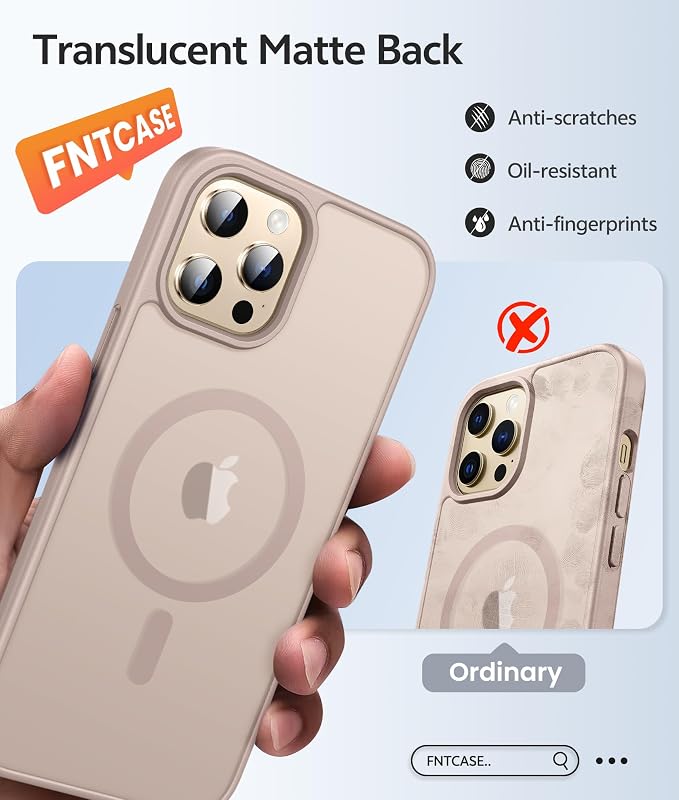 FNTCASE for iPhone 12 Pro Max Case: Translucent Matte Magnetic Phone Cover