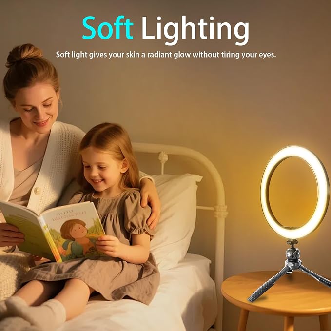 10" Desk Ring Light with Stable Tripod & Phone Holder, 120 LEDs 5-Color
