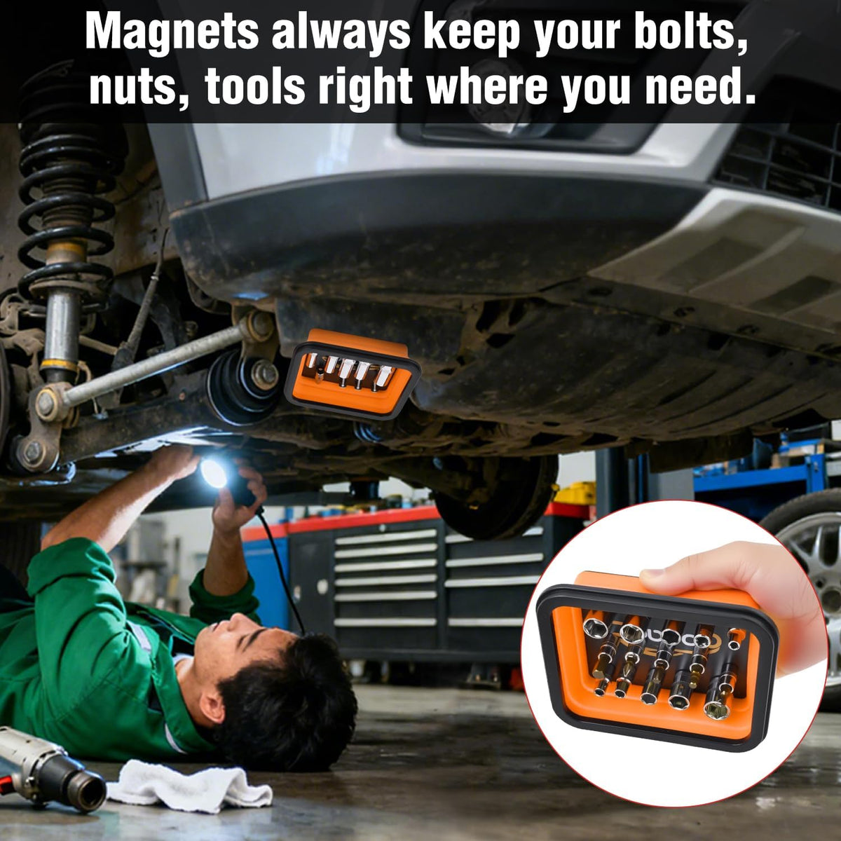 GOOACC 3 Sizes Collapsible Magnetic Parts Tray Set Orange
