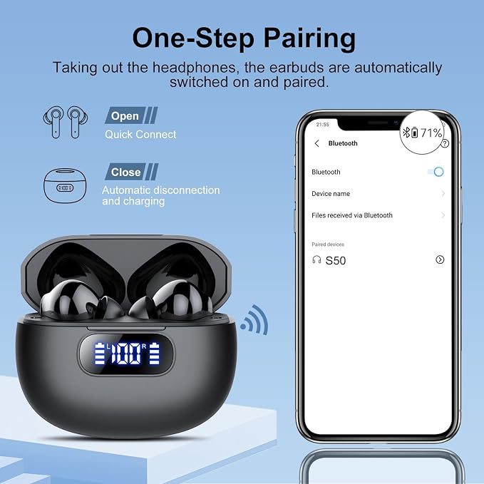 Wekily Wireless Earbuds, Bluetooth 5.3 Headphones LED Power Display, 2026 New Wireless Earphones, 4 ENC Noise Cancelling Mic, HiFi Stereo, 48H Playtime Mini Case IP7 Waterproof for Sport Walk