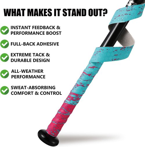 INSUM Bat Grip Tape - 1.1mm Non-Slip Baseball & Softball Wrap | Debossed 3D Surface, Precut for Easy Installation
