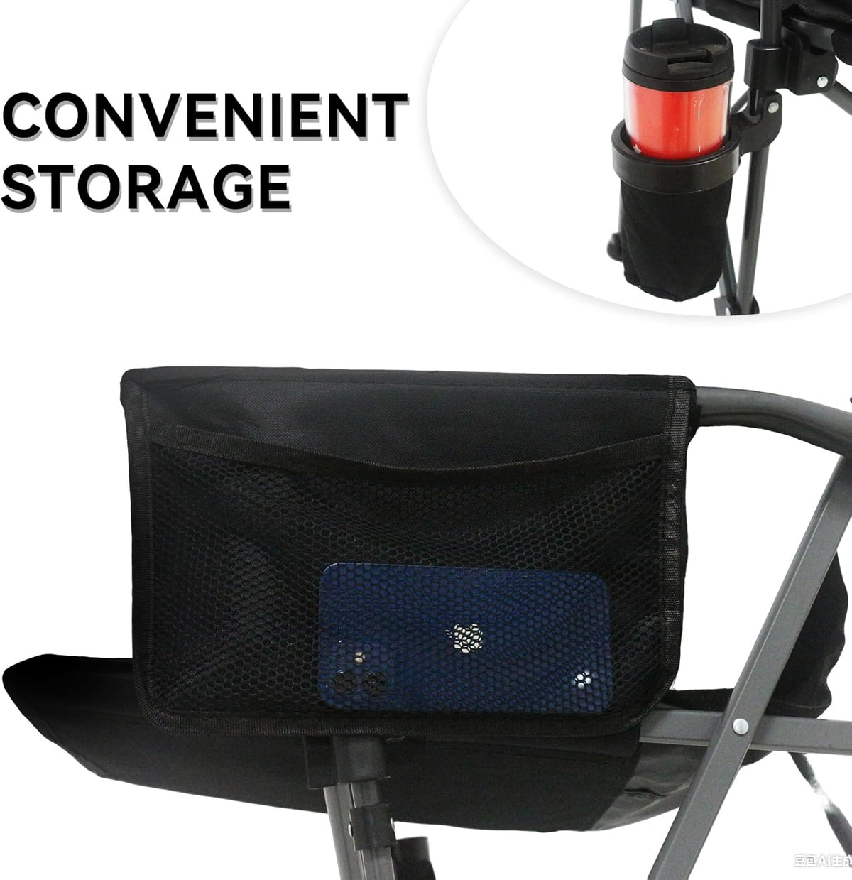 Skiennix Portable Camping Chair - Lightweight & Heavy-Duty Support Up to 500 LBS | Oversized with Side Pockets & Cup Holder