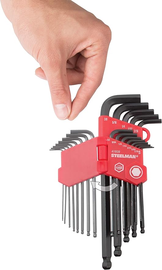 Steelman 26-Piece Long Arm Ball End Hex Key Wrench Set, Inch/Metric (SAE/MM), Extended Length Driver Shafts for Long Reach, Machined Ball Ends for Tight Spaces