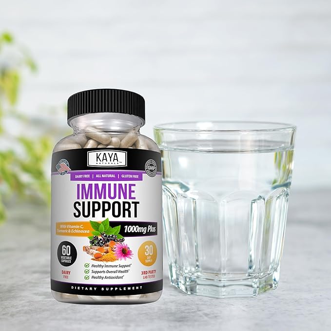 Kaya Naturals Elderberry Immune Support, Elderberry with Zinc and Vitamin C for Adults Vitamins, Probiotics & Turmeric 1000mg Immune System Booster Sambucus Capsules - 60 Count