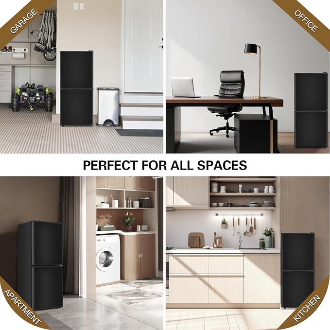 Dorm Size Fridge with Freezer 4.3 Cu. Ft., 2-Door Small Refrigerator Black | with Bottom Freezer, 7-Level Thermostat Control, Low Noise Mini Fridge for Apartment, Office, Kitchen