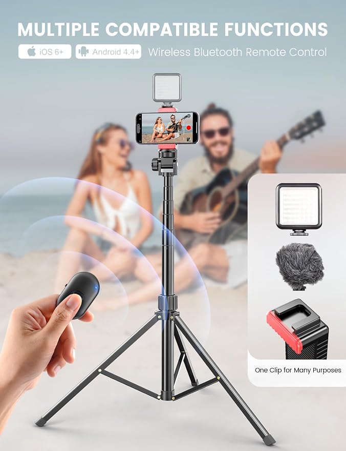 Pnitri 71'' Phone Tripod Stand, Extendable Reinforced Aluminum Phone Stand