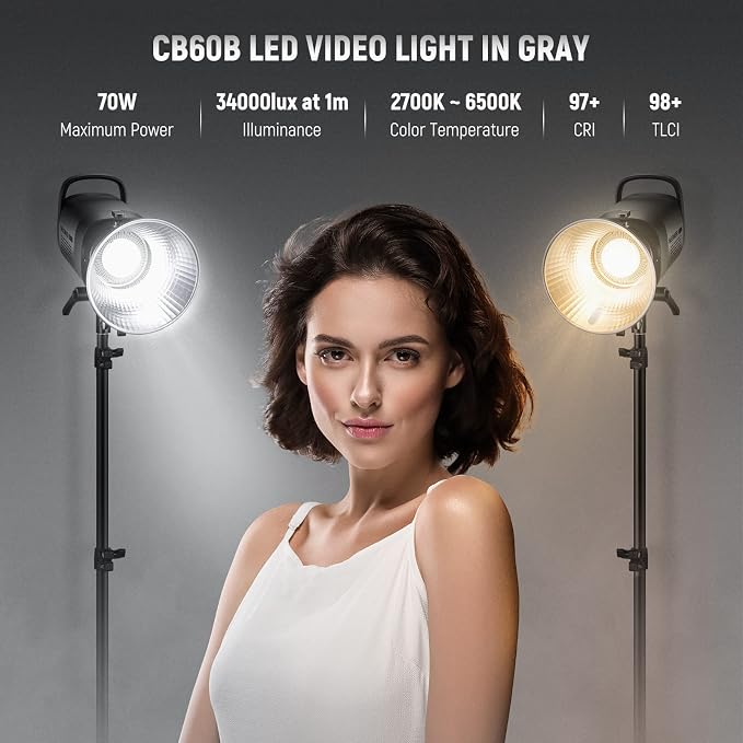 NEEWER CB60B 70W LED Video Light 2.4G/APP Control, Bi Color 2700-6500K 34000Lx