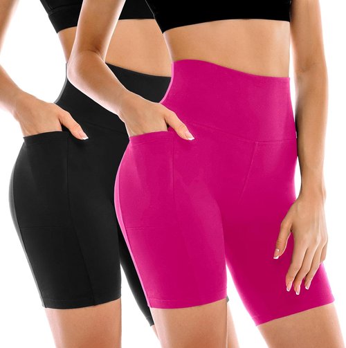 Leafigure Biker Shorts for Women - High Waisted with Pockets | 2 Pack for Gym & Running