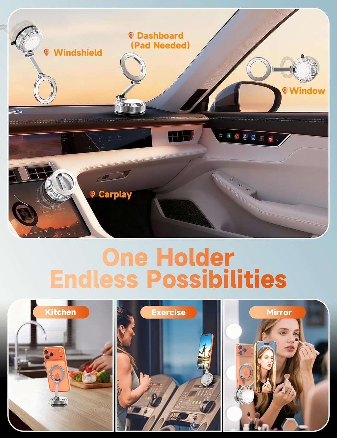Car Phone Holder for Magsafe, [105+LBS Suction & 3800gf Magnetic]
