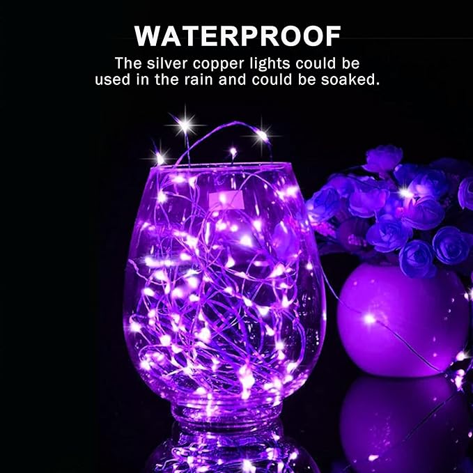 JMEXSUSS 4 Pack 50 LED Purple Christmas Fairy Lights Battery Operated, 16.1ft Purple String Lights Indoor Outdoor Waterproof for Bedroom Party Halloween Xmas Decorations