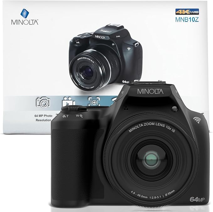 Minolta 64MP Digital Camera – 10x Optical Zoom, 4K Ultra HD Video, Macro