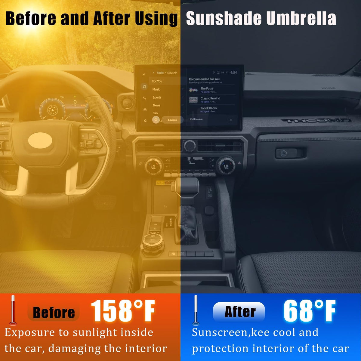 JDDRY Front Windshield Sun Shade with Pull Cord, Umbrella Sun Shade for Windshield, 2024 Car Umbrella Front Sun Shades Cover for Pickup/Large SUV/Truck/Minivan (150x82cm)