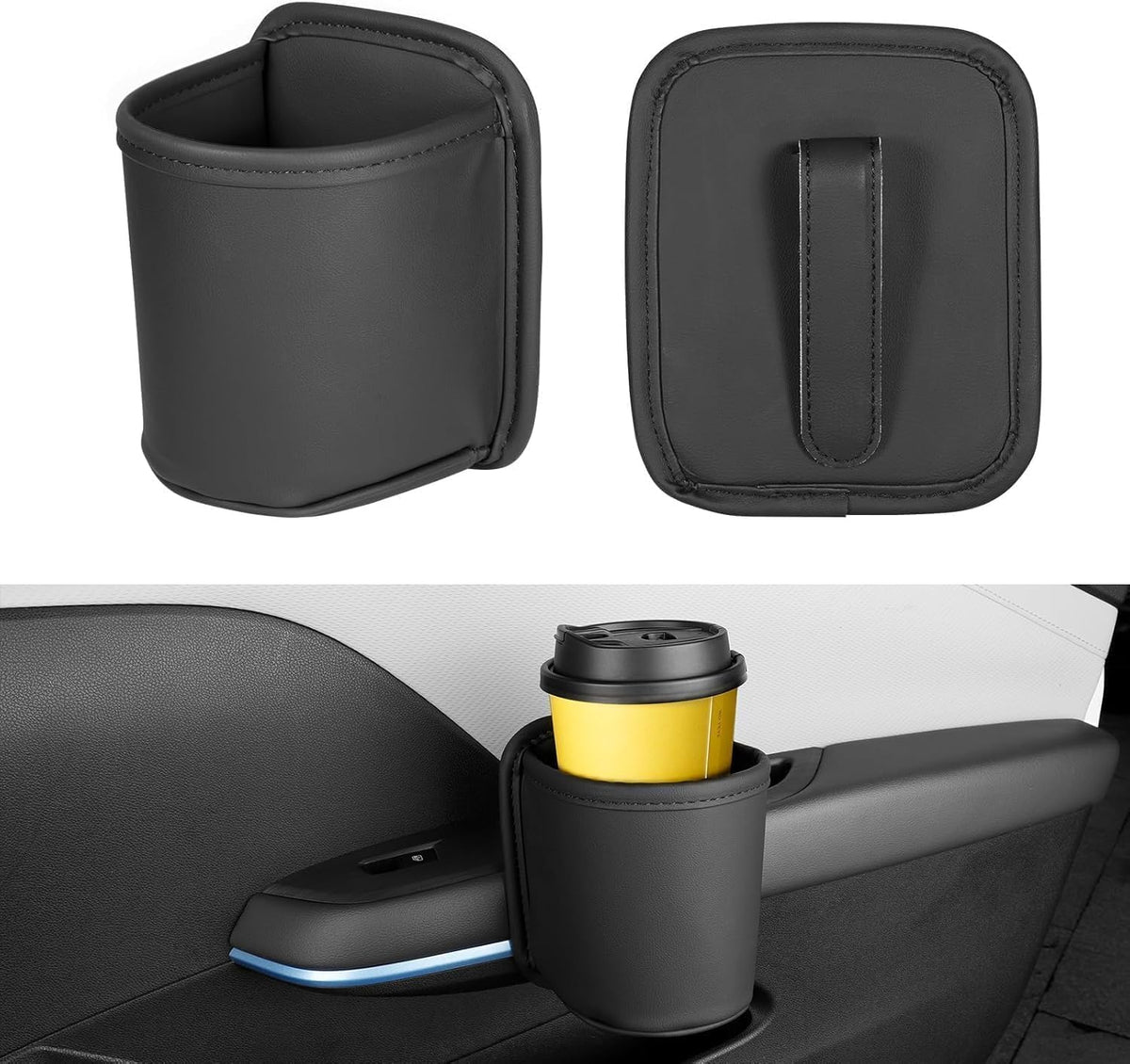 Car Cup Holder for Mitsubishi Eclipse Cross 2021-2024, Leather Door Side Drink Stand Automotive Hanging Storage Organizer Clip-On Vehicle Bottle Mount Pocket Black