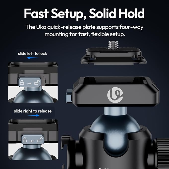 Ulanzi T100 Ball Head, Tripod Ball Head Mount 1/4 & 3/8 inch