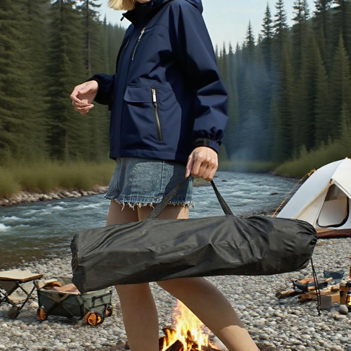 Skiennix Portable Camping Chair - Lightweight & Heavy-Duty Support Up to 500 LBS | Oversized with Side Pockets & Cup Holder
