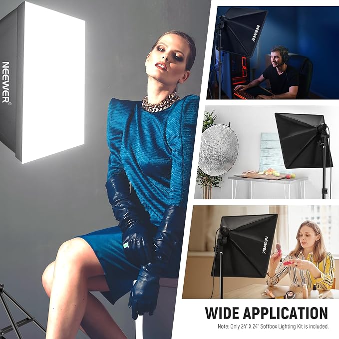NEEWER 350W Equivalent Softbox Lighting Kit, 5700K LED Light Bulb, 24x24 inches