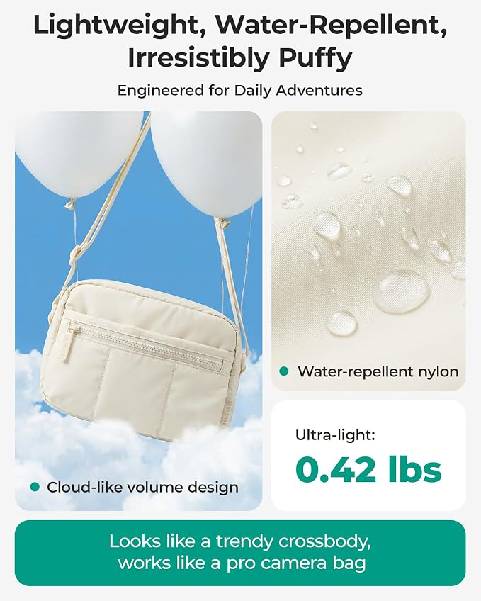 BAGSMART 2 in 1 Puffy Camera Sling Bag Small Camera Shoulder Bag
