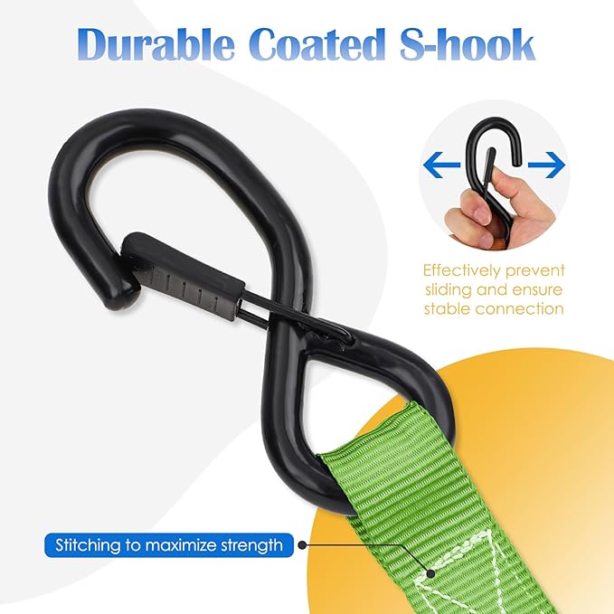 Ratchet Straps, 1.5 inch x 8.2 ft(4 Pack) Heavy Duty Tie Down Straps, Ratchet Tie Down Straps with Soft Loops-5,208 lbs (Green)