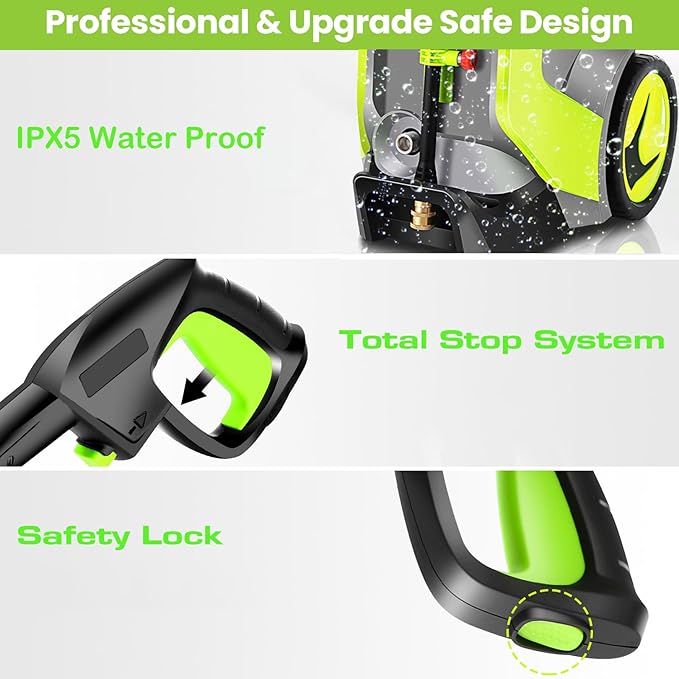 Pressure Washer 5000PSI 4.0GPM Power Washers with M22-14mm Pressure Hose 33FT, Power Sprayers High Pressure with 1/4" QC Compatible Surface Cleaner for Home Cars Driveways, LGreen