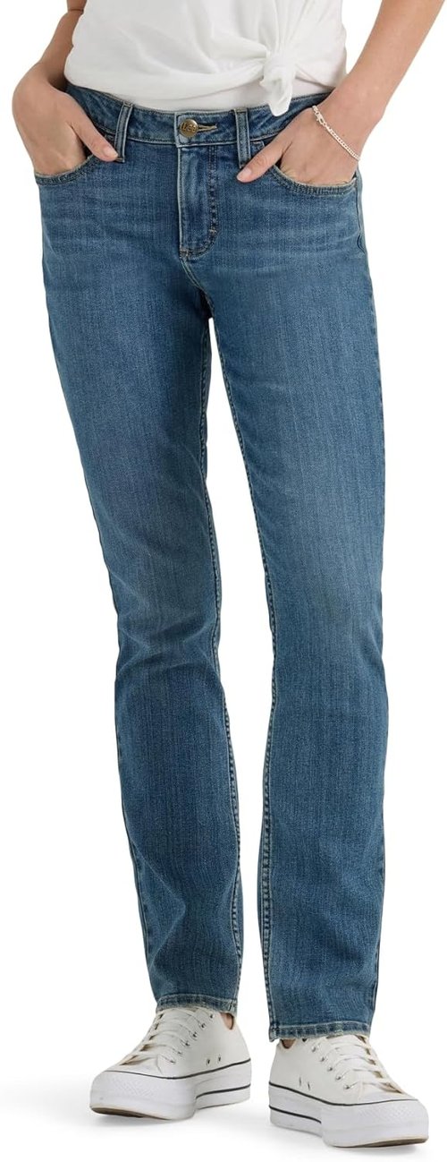 Lee Women's Legendary Mid Rise Straight Leg Jeans - Comfortable Fit | Classic Blue Denim