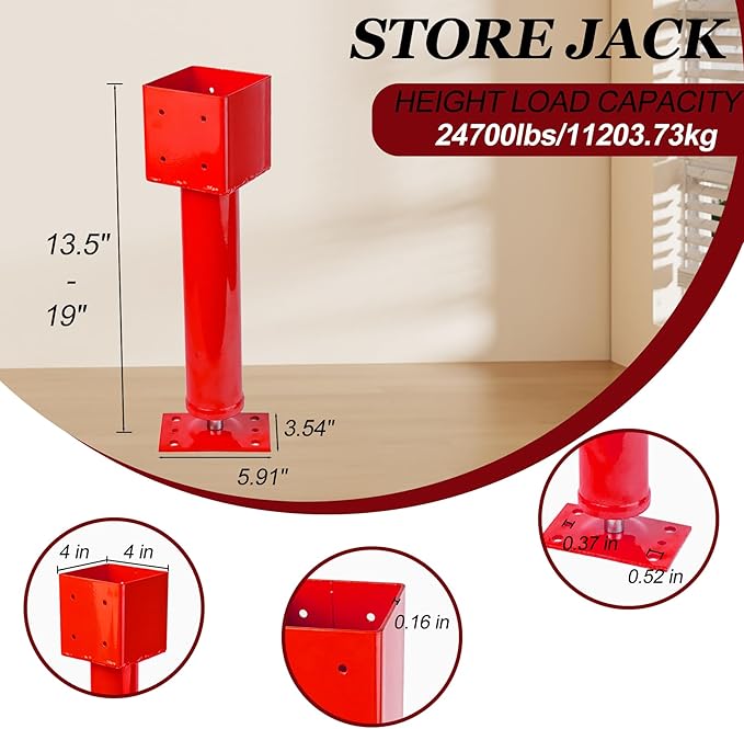 4x4 Screw Jack Post 4 Pack, 13.5"-19" Adjustable Basement Floor Jacks Support, 24700 lbs Heavy Duty Shore Jack, House Jack for Leveling, Crawlspace Shoring, Beam Repair, Structural Repair