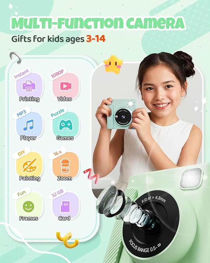TIATUA Kids Instant Print Camera, Christmas Birthday Gifts