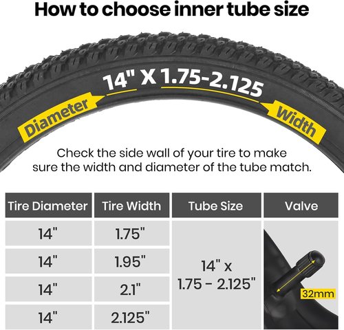 CALPALMY Kids Bike Inner Tubes - 12" to 28" Sizes, 2 Pack, Fits 1.75/1.95/2.125 Widths with Schrader Valve