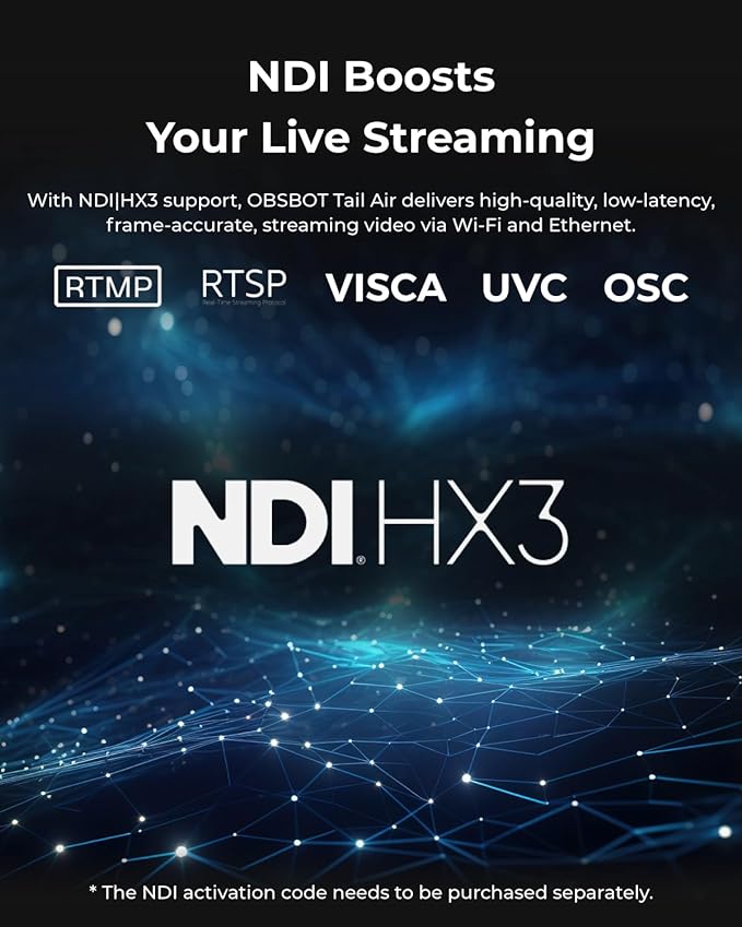 OBSBOT Tail Air NDI Streaming Camera 4K, AI Tracking PTZ Camera